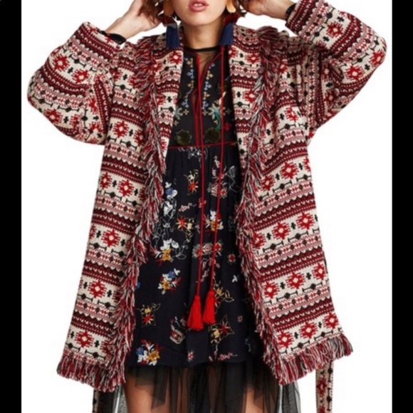 Zara Fringe Jacquard Blogger Fave Jacket Belted Coat Aztec Boho Shacket XS - Picture 14 of 14